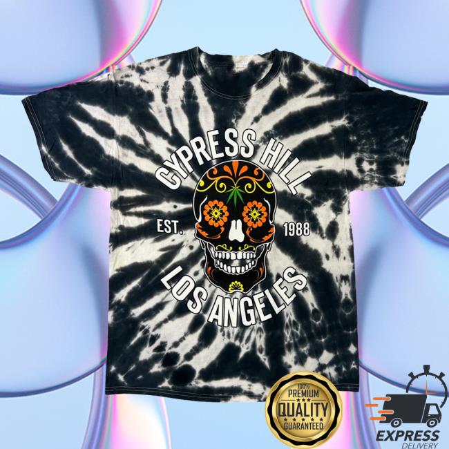 Official Cypress Hill Merch Cypress Hill Los Angeles Day Of The Dead V2 T-Shirts in Black and White Tie Dye CypressHill