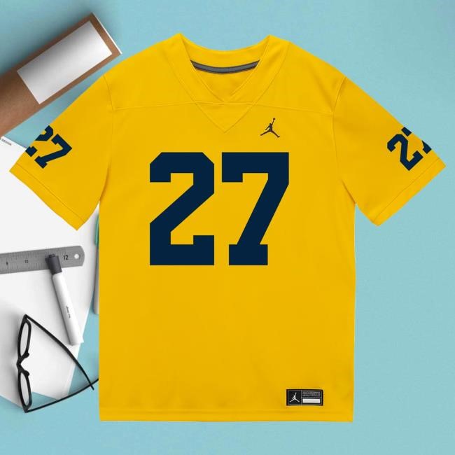 Michigan Wolverines #27 Jasper Parker Student Athlete Maize Football Jersey Tees The M Den Shop