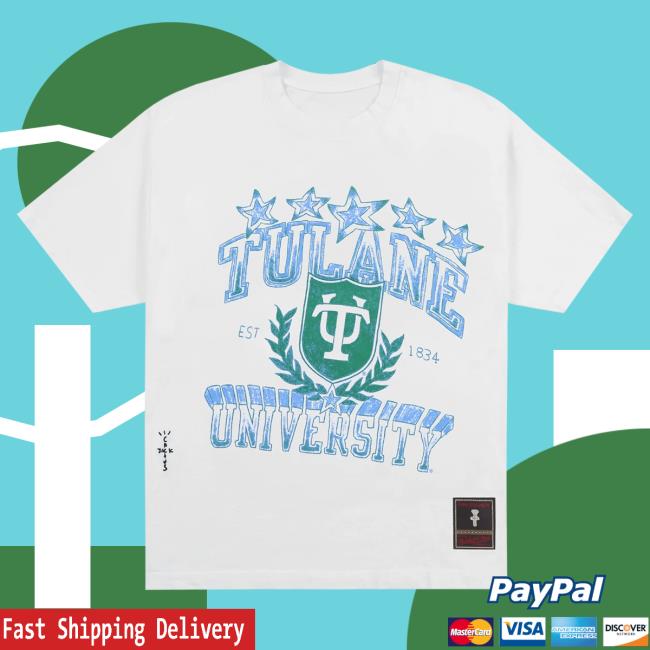 Official Travis Scott Utopia Merch Store CJ X M&N X TULANE UNIVERSITY HANDDRAWN Popover Shirt Travis Scott Apparel Clothing TravisScott