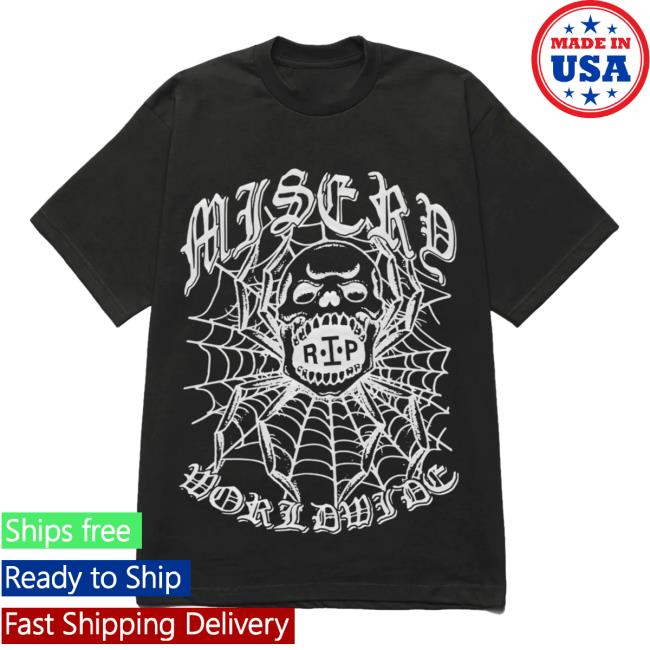 Official Misery Worldwide Misery Spider Skull Graphic Print Black Shirt 2023