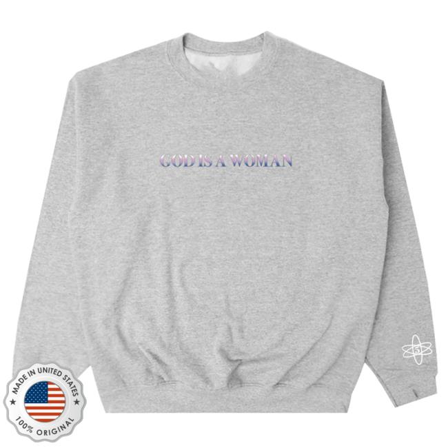 Official Ariana Grande Merch Store Ariana Grande god is a woman puff print Crew neck Sweatshirt Ariana Grande Apparel Clothing Shop ArianaGrande