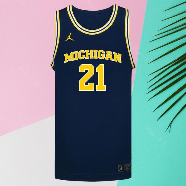 Michigan Wolverines #21 Morez Johnson Jr. Student Athlete Blue Basketball Jersey Tshirt | The M Den Official Merch Store Shop
