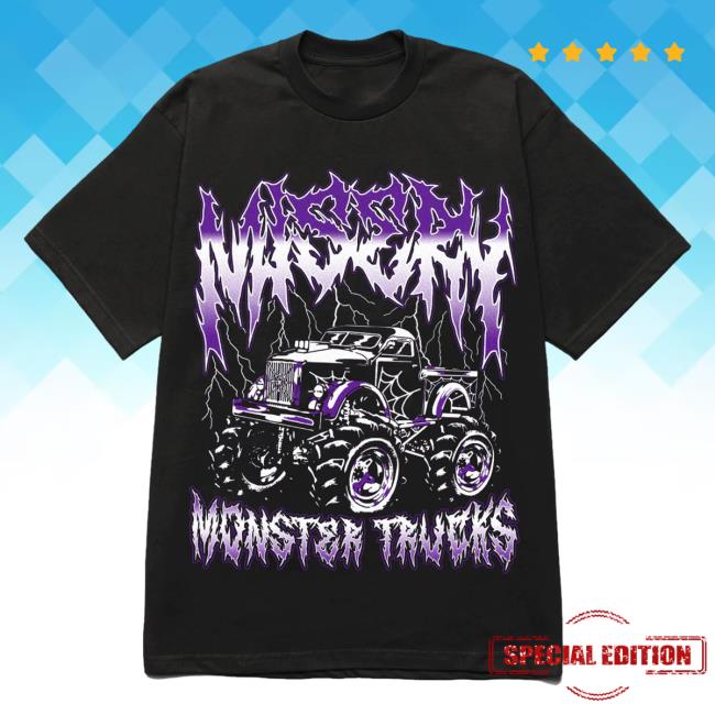 Official Misery Worldwide Monster Trucks Graphic Print Black Shirt