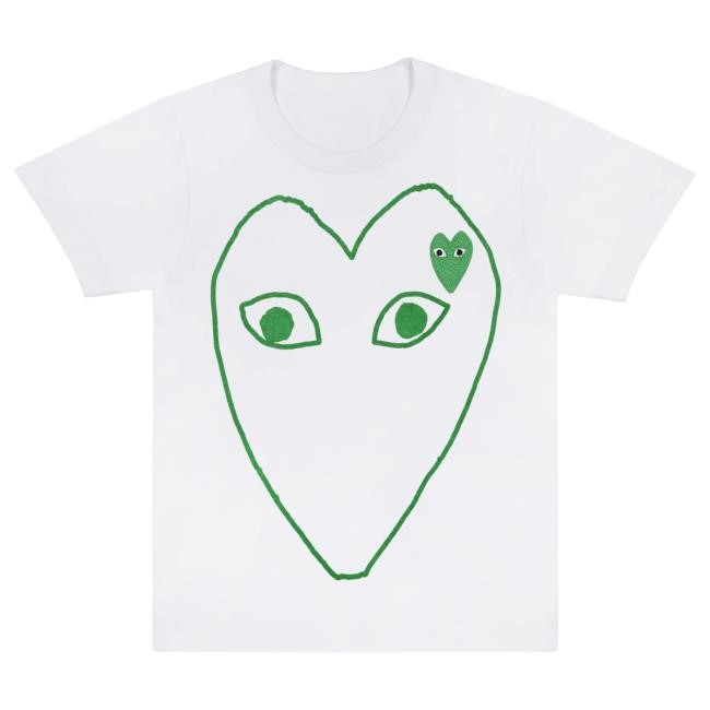 Official Forrest Comme Des Garcons Store Shop PLAY White T Shirt with Green Outline Heart and Emblem