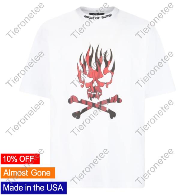 Official Vision Of Super White Hot Shirt With Red Skull Print