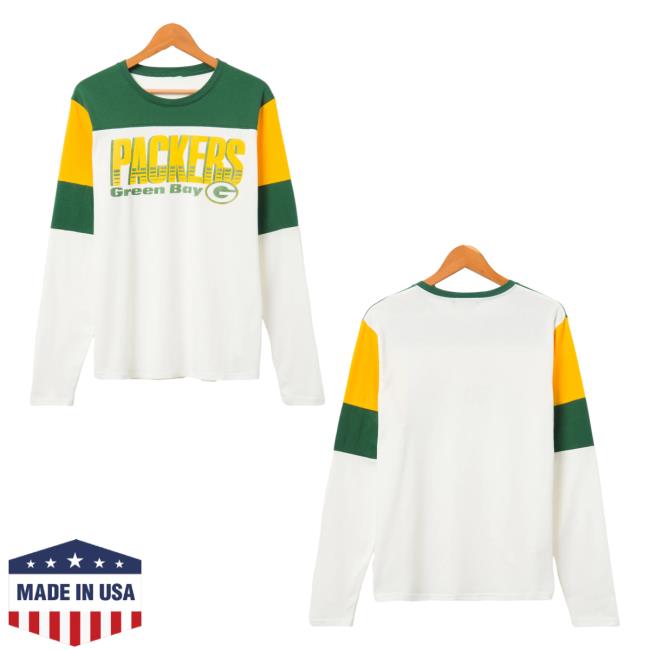 Official Junk Food Apparel Clothing Store Shop Junkfoodclothing Green Bay Packers Zone Blitz Long Sleeve New Shirt Sugar/Hunter/Mustard