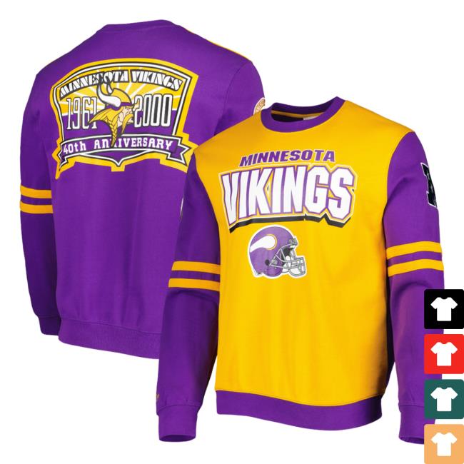 Official Minnesota Vikings Mitchell & Ness Gold 3D All Over Print 2.0 Pullover Hoodie
