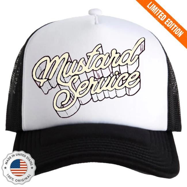 Official Hello Merch Mustard Service Logo Black & White Cap HelloMerch