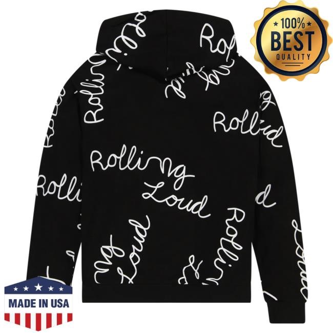 Official Rolling Loud Merch Store Shop Rolling Loud AOP Script Hooded Sweatshirt Black RollingLoud