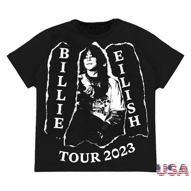 Official Interscope Records BillieEilish Merch Clothing Store Billie Eilish Billie Live Black Tour 2023 New Shirt
