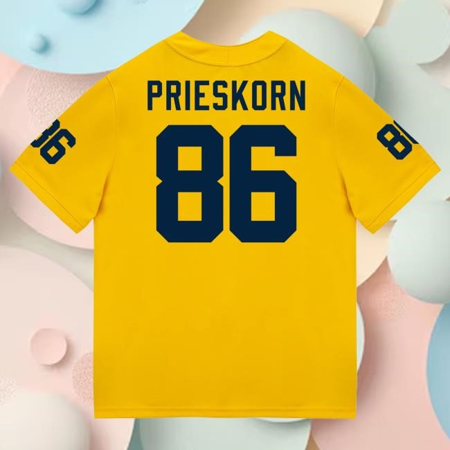 Michigan Wolverines #86 Brady Prieskorn Student Athlete Maize Football Jersey Shirt The M Den Shop Official