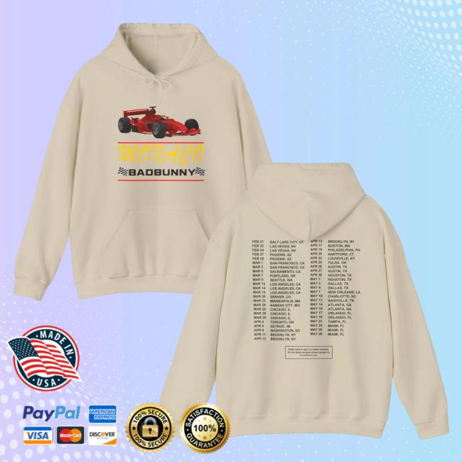 Official Bad Bunny Merch Store Most Wanted Tour - Monaco Race Car Tour Dates Attractive Shirt Natural Bad Bunny Clothing Shop BadBunny