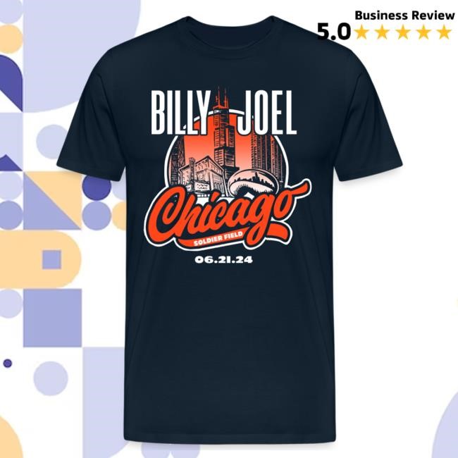 Billy Joel Official Merch Store | Billy Joel "6-21-24 Chicago Event" Navy Pullover Shirt Billy Joel Clothing Shop Billyjoelshop