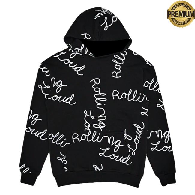 Official Rolling Loud Merch Store Rolling Loud Aop Script Hoody Black Rolling Loud Apparel Clothing Shop RollingLoud