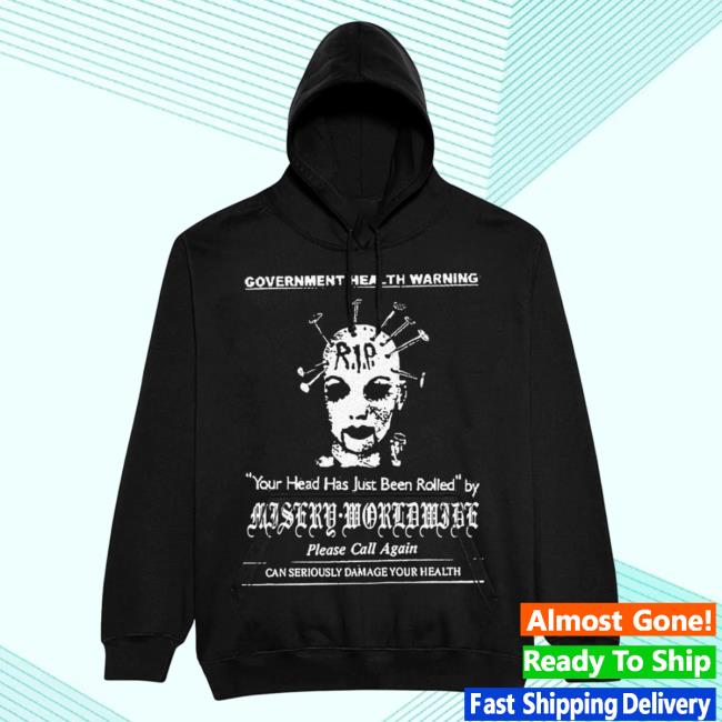Official Misery Worldwide Misery Worldwide Government Heath Warning Heads Will Roll Jumbo Print Crew neck Sweatshirt Black